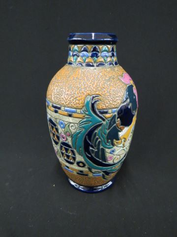 Appraisal: Czechoslovakia Art Pottery Vase rooster and deco designs excellent