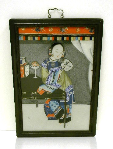 Appraisal: Eglomis portrait of aristocratic Chinese woman in Asian interior figure