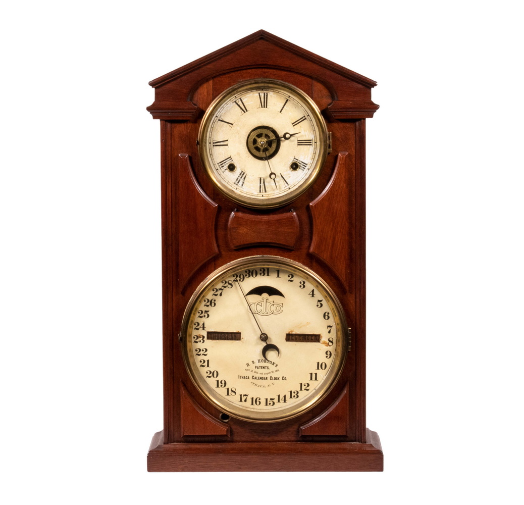 Appraisal: ITHACA CALENDAR CLOCK CO DOUBLE-DIAL OFFICE CLOCK CIRCA Ithaca Calendar