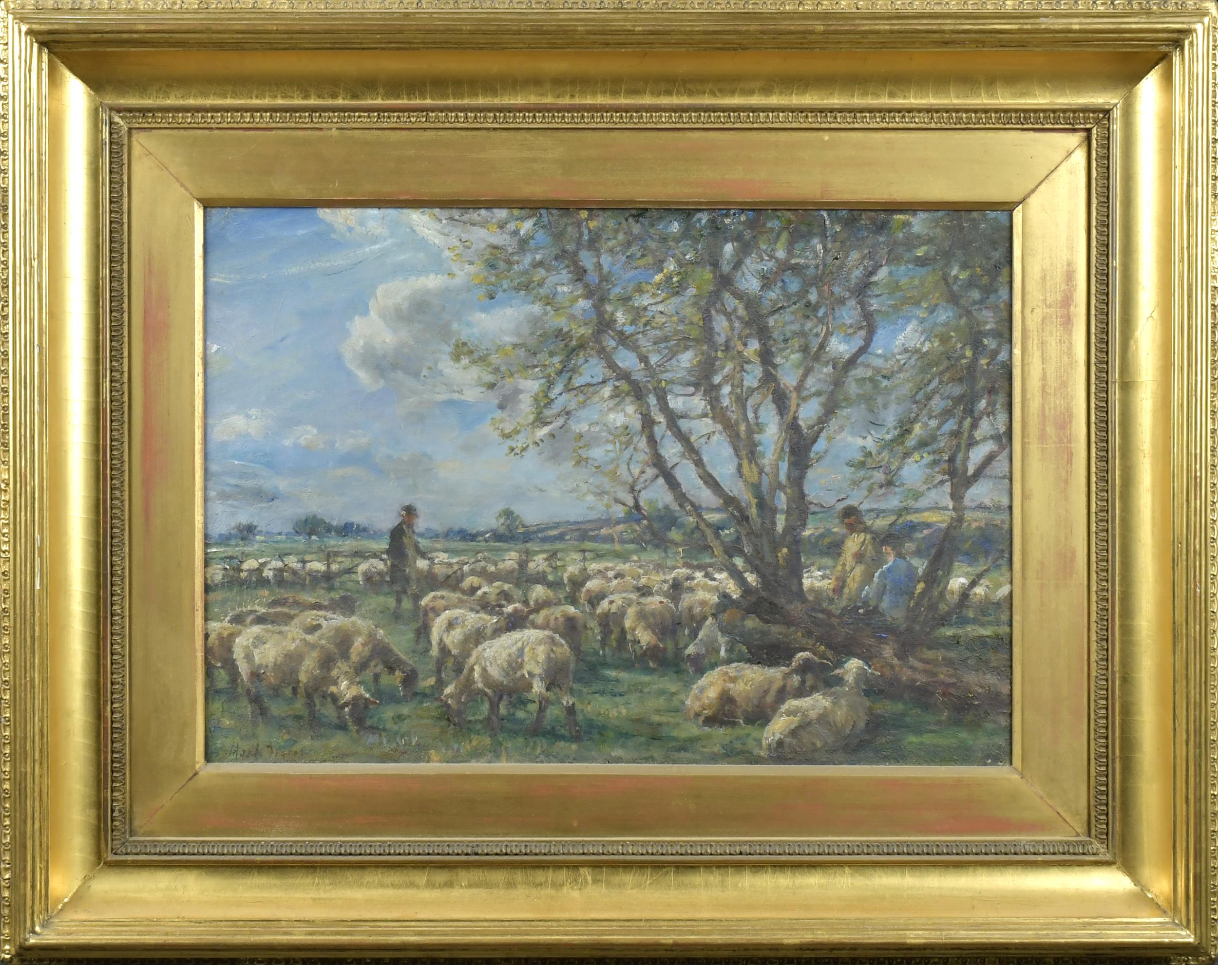 Appraisal: MARK FISHER OIL ON CANVAS SHEEP IN A LANDSCAPE Late