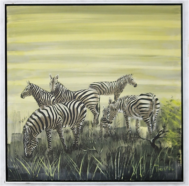 Appraisal: PATTERSON OIL ON CANVAS American th century Herd of zebra