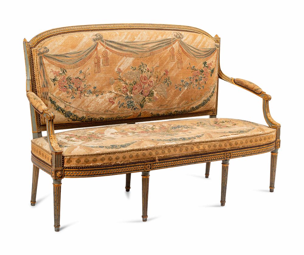 Appraisal: A Louis XVI Painted and Parcel Gilt Settee A Louis