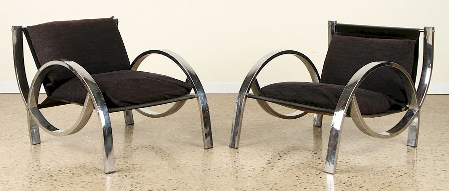 Appraisal: PAIR CURVED CHROME ARM CHAIRS LOOSE CUSHIONS A pair of