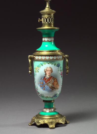 Appraisal: Good Napoleon III Brass-Mounted Polychromed Porcelain Carcel Lamp third quarter