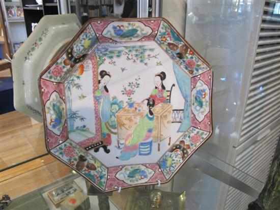 Appraisal: LATE QING CHINESE FAMILLE ROSE OCTAGONAL PLATE CHIPS