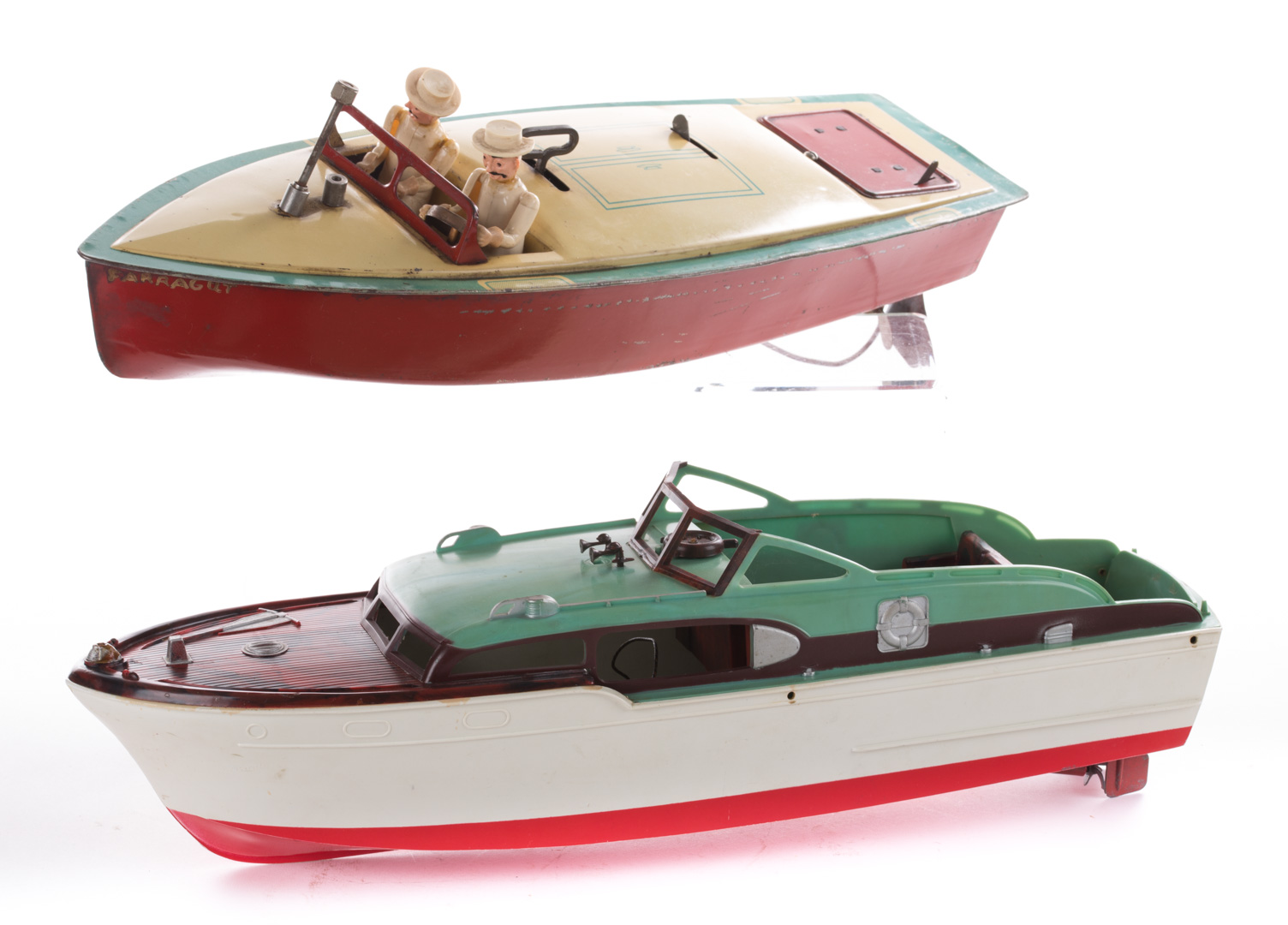 Appraisal: Two toy boats battery-operated lithographed tin Farragut with plastic crew