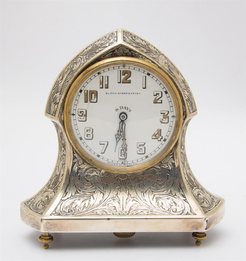 Appraisal: WILLIAM KERR MONOGRAMMED SILVER -DAYS TRAVEL CLOCK Retailed by Black