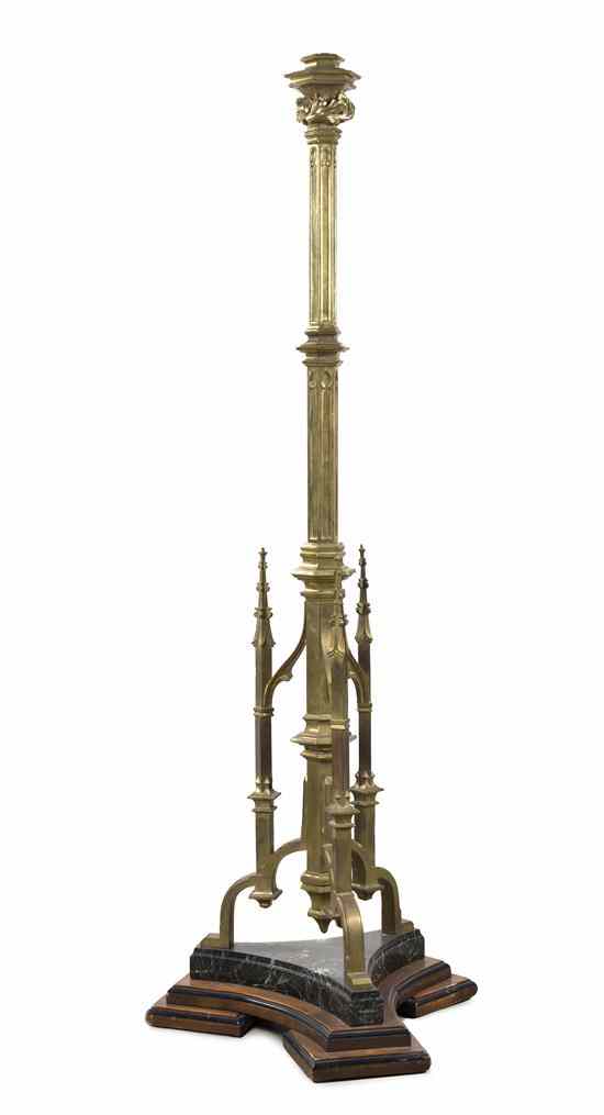 Appraisal: A Gothic Revival Bronze and Marble Torchiere having a hexagonal