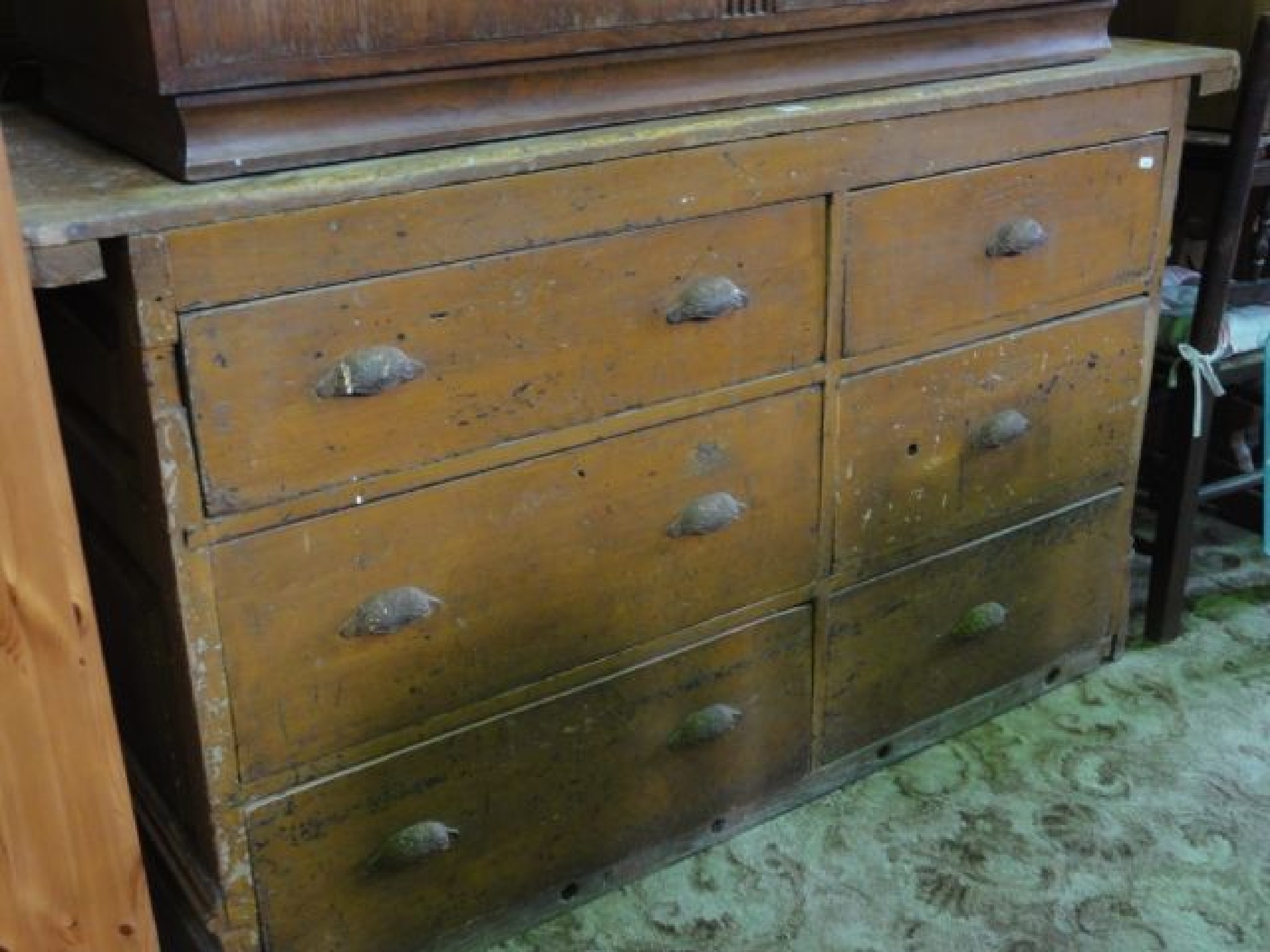 Appraisal: A Victorian stained pine shop counter with panelled front the