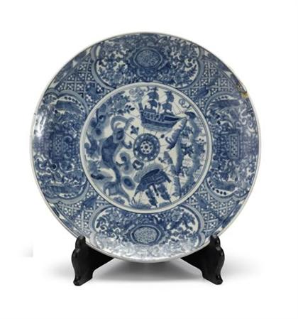 Appraisal: Large Chinese Ming 'European subject' blue and white charger swatow