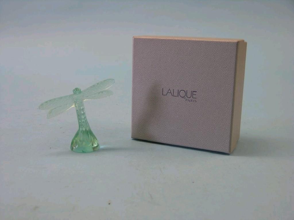 Appraisal: A modern Lalique model of a dragonfly frosted green glass