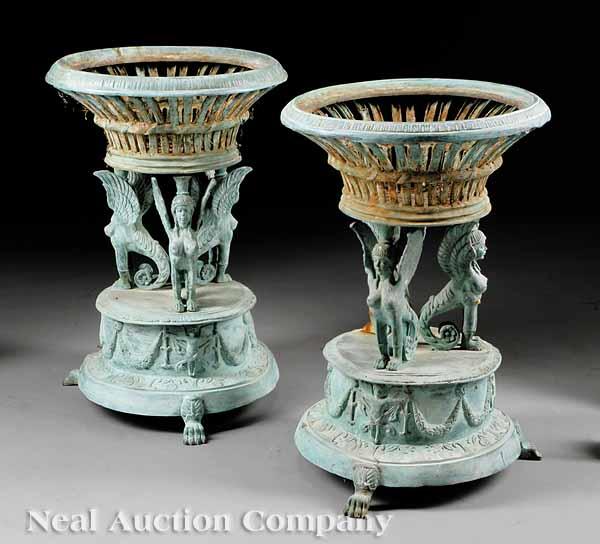 Appraisal: A Pair of Neoclassical Style Patinated Bronze Jardini res the