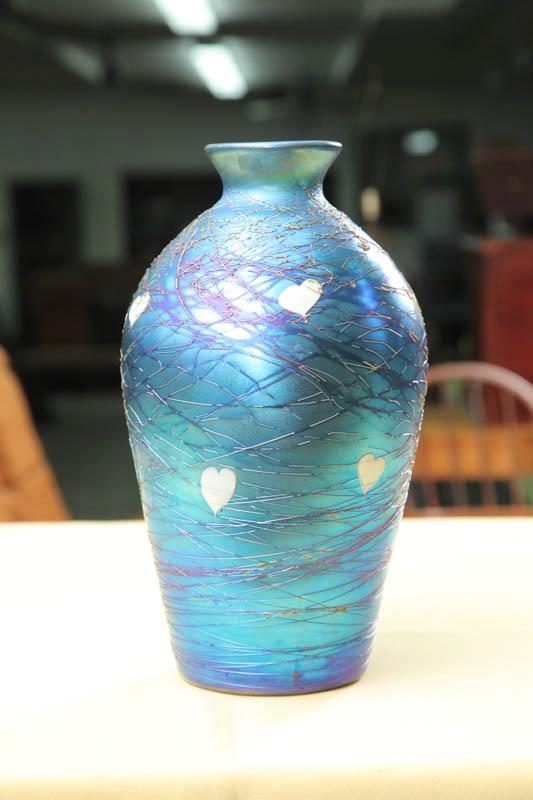 Appraisal: LARGE ART GLASS VASE Durand blue iridescent vase of ovoid