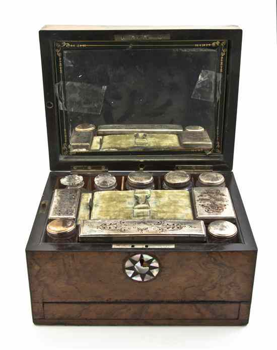 Appraisal: A Continental Burlwood Ebonized Wood and Mother-of-Pearl Inlaid Dresser Set