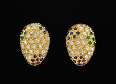 Appraisal: A Pair of k Gold Diamond and Gemstone Ear Clips