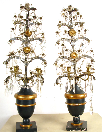 Appraisal: A Pair of th Decorative Lustres the bases urn-form ebonized