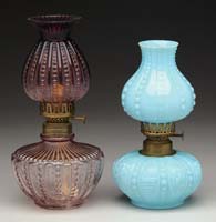 Appraisal: TWO MINI LAMPS S - Amethyst glass with embossed beaded