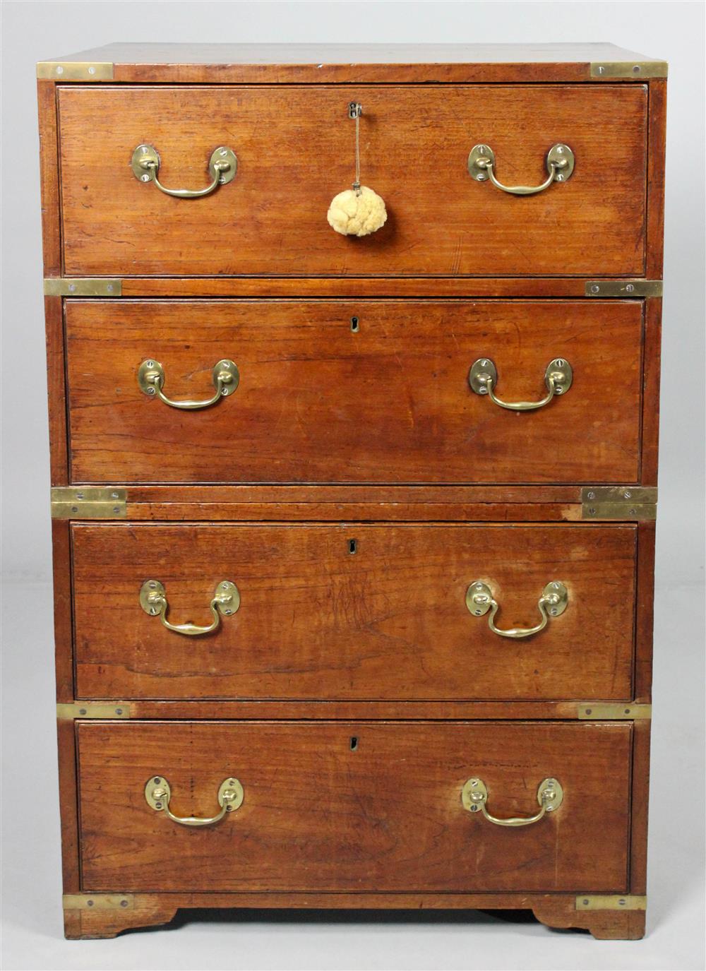 Appraisal: TWO PART MAHOGANY CAMPAIGN CHEST CIRCA the upper case with