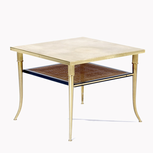 Appraisal: JOHN STUART Two-tier brass coffee table with leather top and