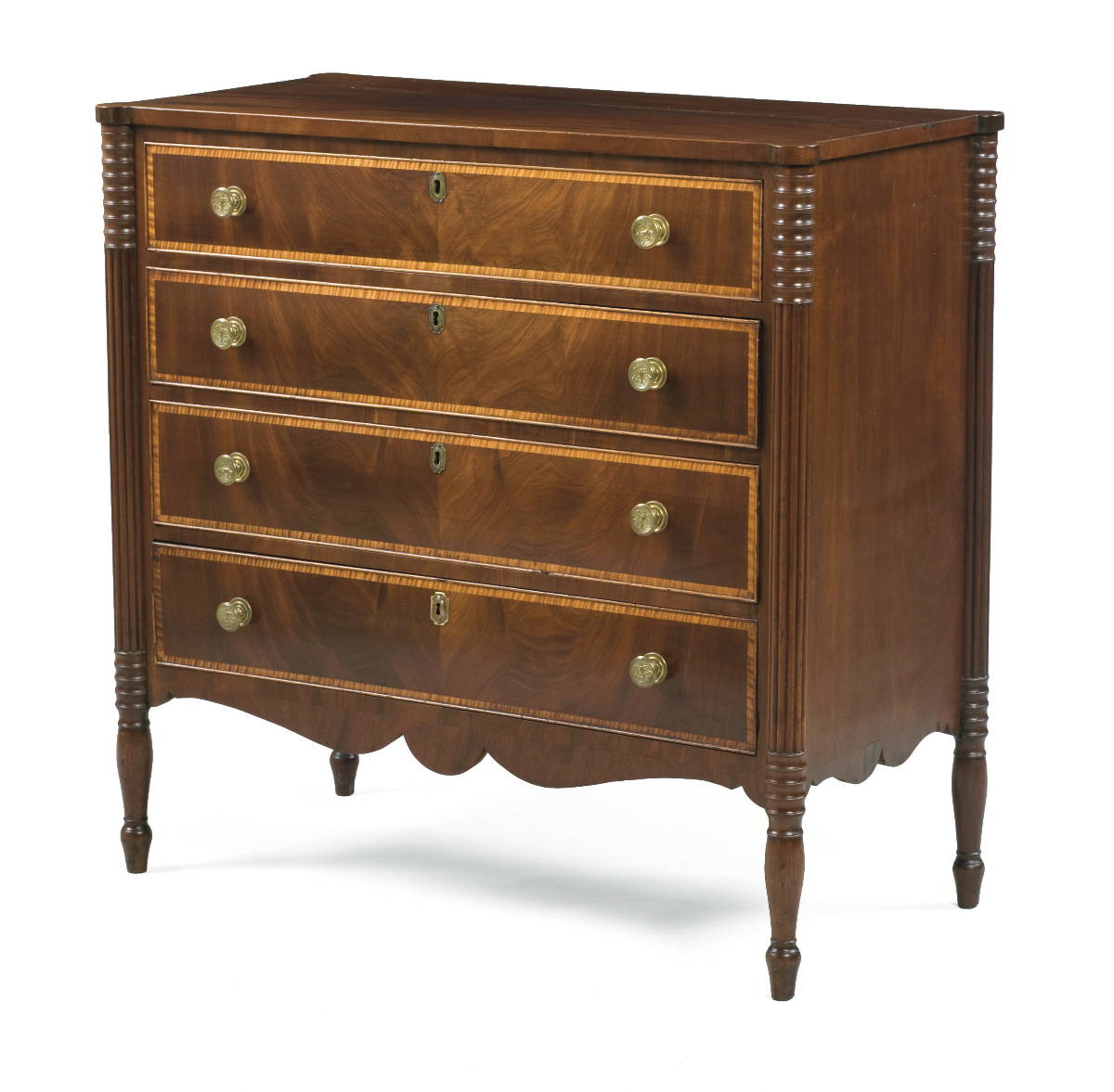 Appraisal: MASSACHUSETTS SHERATON INLAID MAHOGANY AND FIGURED MAPLE CHEST OF DRAWERS