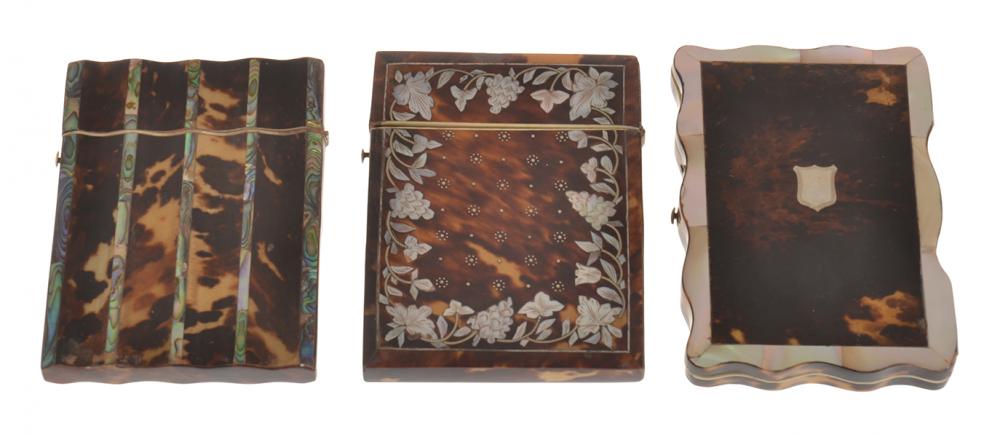 Appraisal: THREE TORTOISE SHELL CARD CASES TWO WITH MOTHER OF PERAL