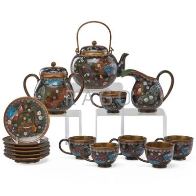 Appraisal: CHINESE CLOISONNE TEA SET Fifteen pieces th c teapot sugar