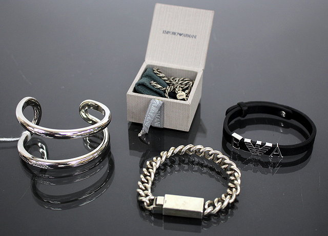 Appraisal: AN EMPORIO ARMANI HEAVY SILVER BRACELET with original presentation case