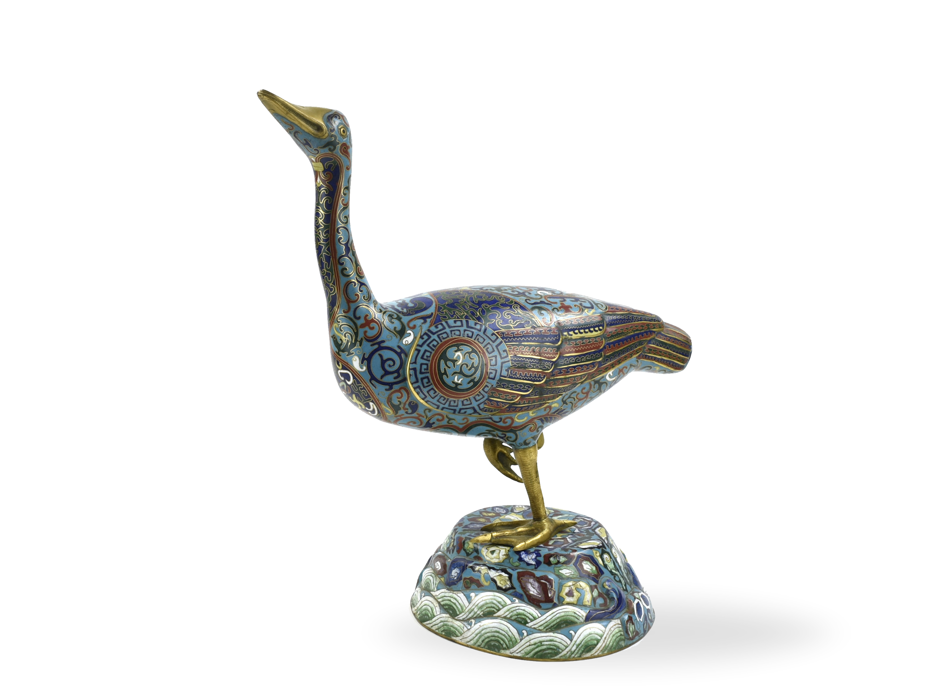 Appraisal: a cloisonne crane statue with one leg raised attached to