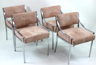 Appraisal: FOUR MCM CHROME UPHOLSTERED CHAIRS Four MCM chrome upholstered chairs