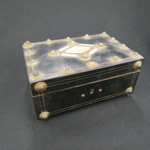 Appraisal: Antique Dresser Box abalone brass and steel beads on ebony