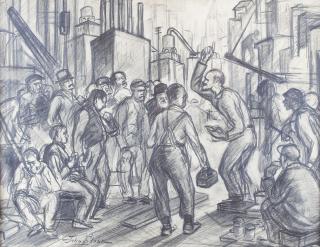 Appraisal: Factory Scene by John Sloan John Sloan - charcoal on