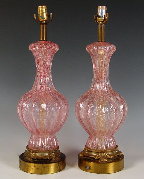 Appraisal: PAIR AVENTURINE MURANO GLASS LAMPS Pink with Aventurine Please note