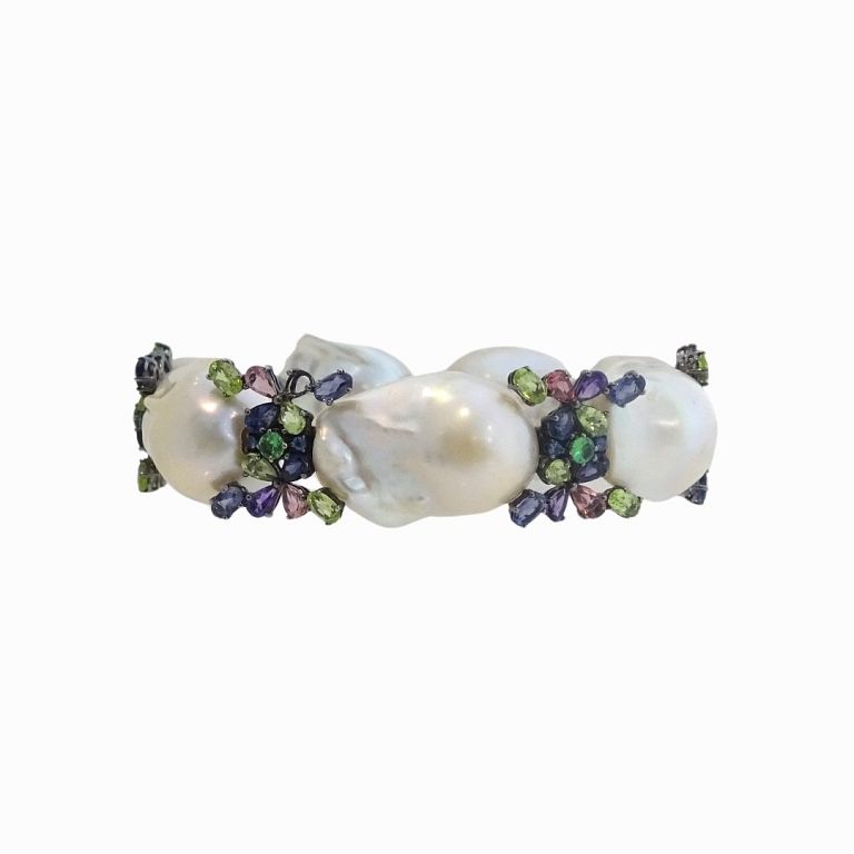 Appraisal: K Semi Precious Pearl And Colored Stone Bracelet K Semi