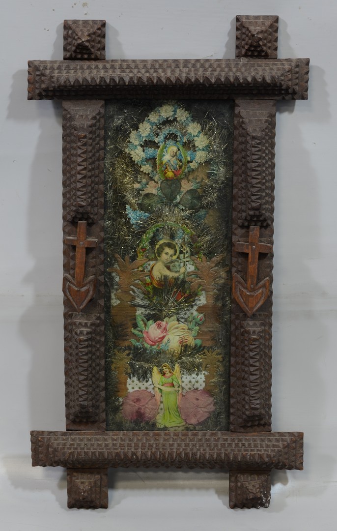 Appraisal: Late th Century Tramp Art frame with tinsel and Victorian-era