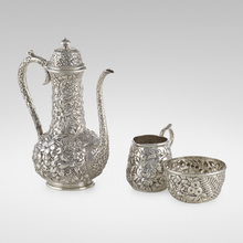 Appraisal: th Century ASSEMBLED THREE-PIECE COFFEE SERVICE Baltimore USAsilver h w