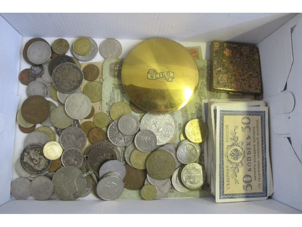 Appraisal: Box of coins banknotes war bonds etc