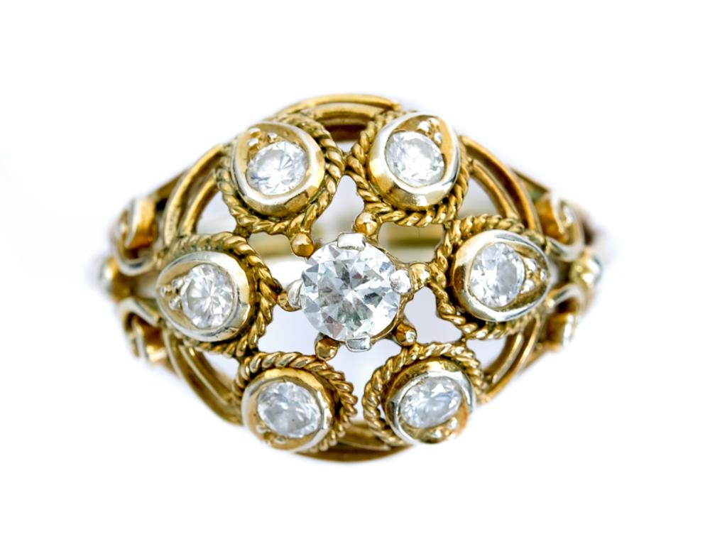 Appraisal: VINTAGE K TWO TONE RING W DIAMONDS SIZE Vintage k