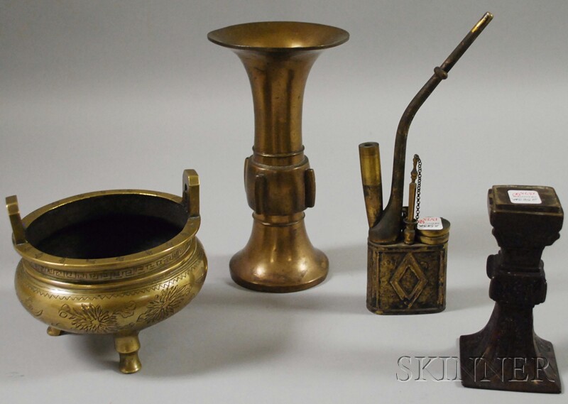 Appraisal: Four Asian Bronze and Brass Items a footed censer two