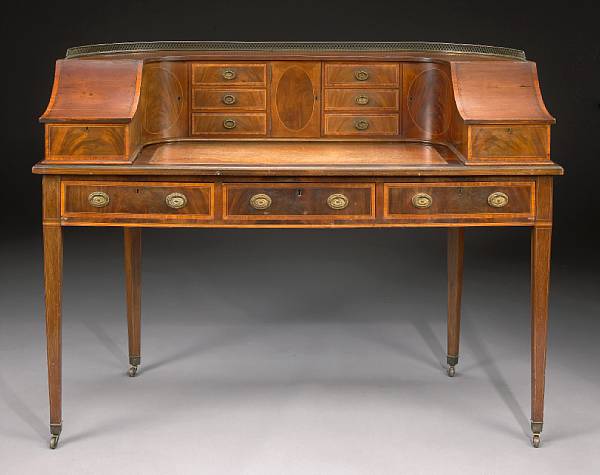 Appraisal: A George III style inlaid mahogany Carlton House desk circa