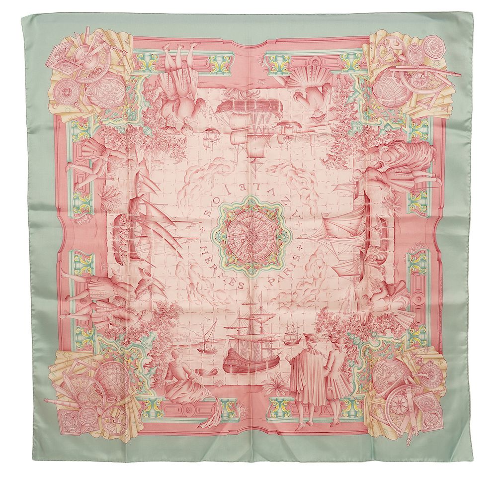 Appraisal: Hermes Azulejos Mint Green Pink Silk Scarf cm Hermes Azulejos