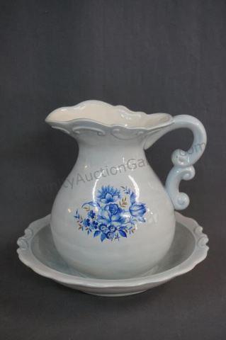 Appraisal: Handpainted Pitcher and Washbowl Set No mark may be a