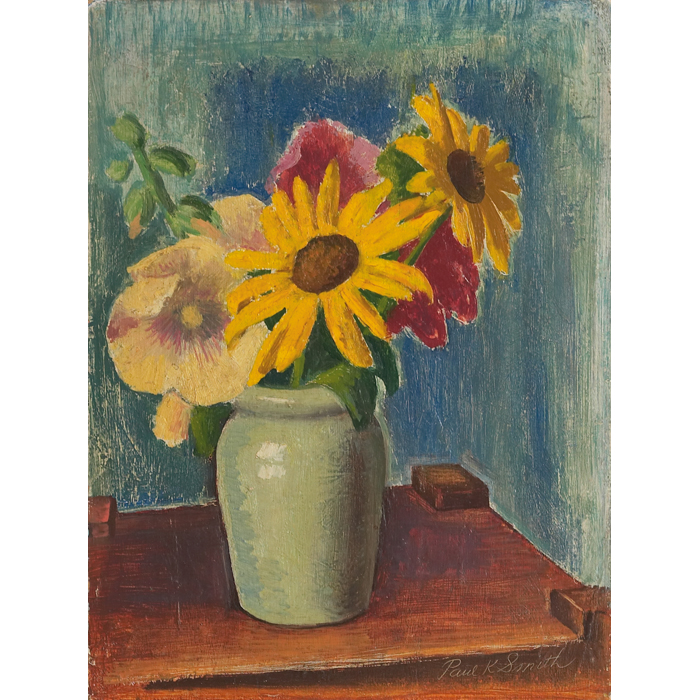 Appraisal: Paul Kauvar Smith American - ''Sunflowers andHollyhocks '' oil on