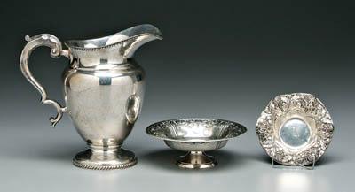 Appraisal: Three pieces sterling silver helmet form water pitcher S scroll