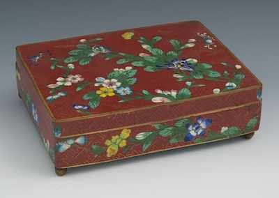 Appraisal: A Red Cloisonne Lidded Box Hinged lid with interior floral