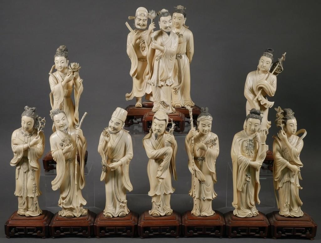 Appraisal: Large set of hand carved Chinese ivory statues each evidently