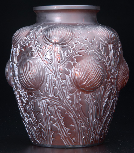 Appraisal: R LALIQUE Vase Domremy deep amber c M p No