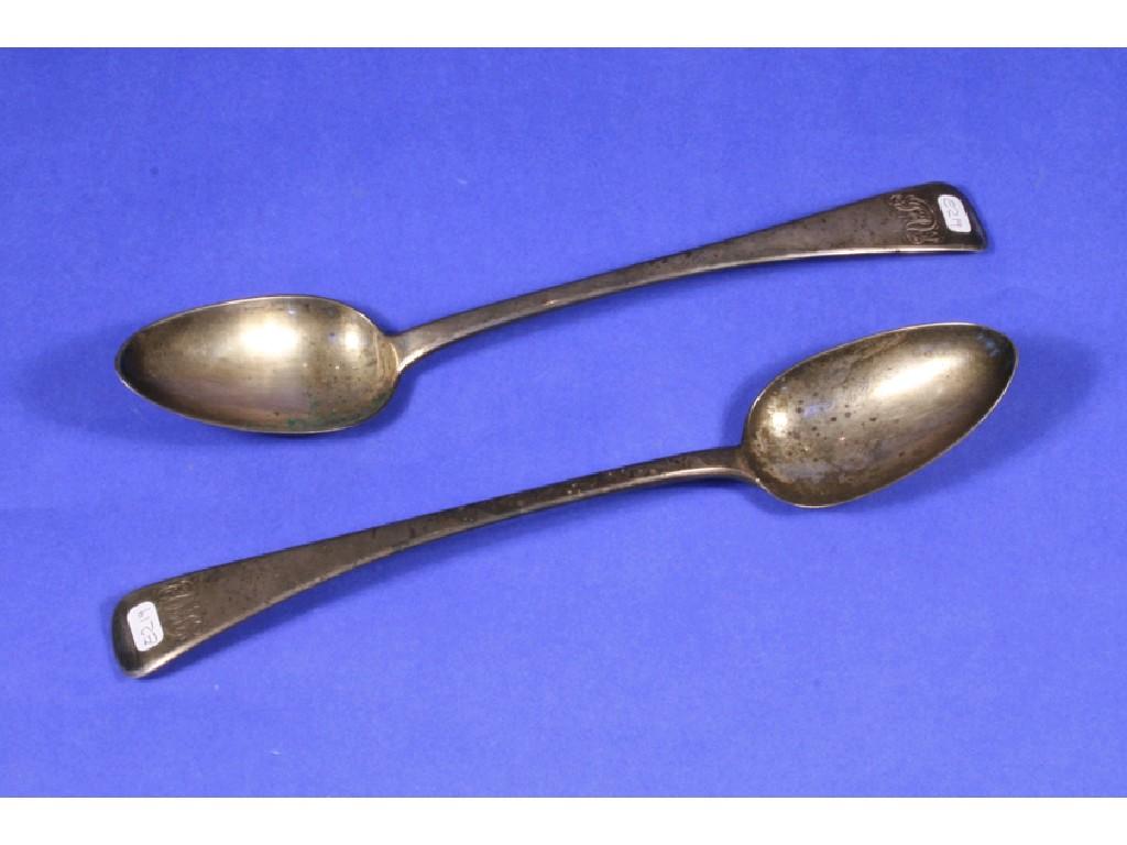 Appraisal: TWO GEORGE IV BASTING SPOONS of Old English pattern monogrammed