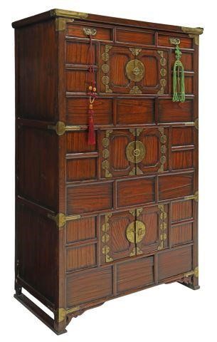 Appraisal: Korean elm zelkova keyaki three-level clothing chest samcheung-jang two small