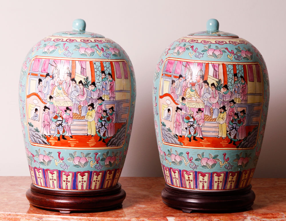 Appraisal: - Pair of th C Chinese Famille Rose Jars Pair