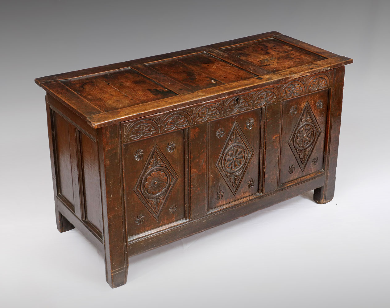 Appraisal: EARLY CARVED WELSH BLANKET CHEST Early Welsh chest having a